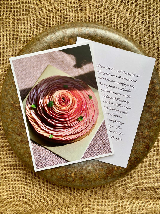 Apple rose tart photo print front and back on brown cloth