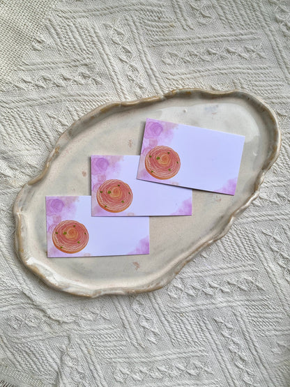 Apple rose tart illustrated notecards on white cloth