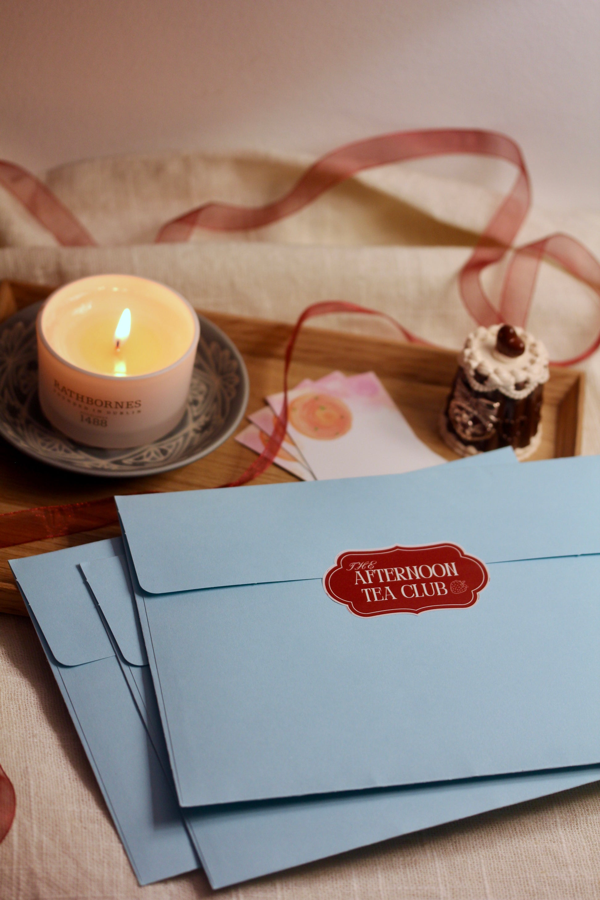 Envelopes with afternoon tea club sticker
