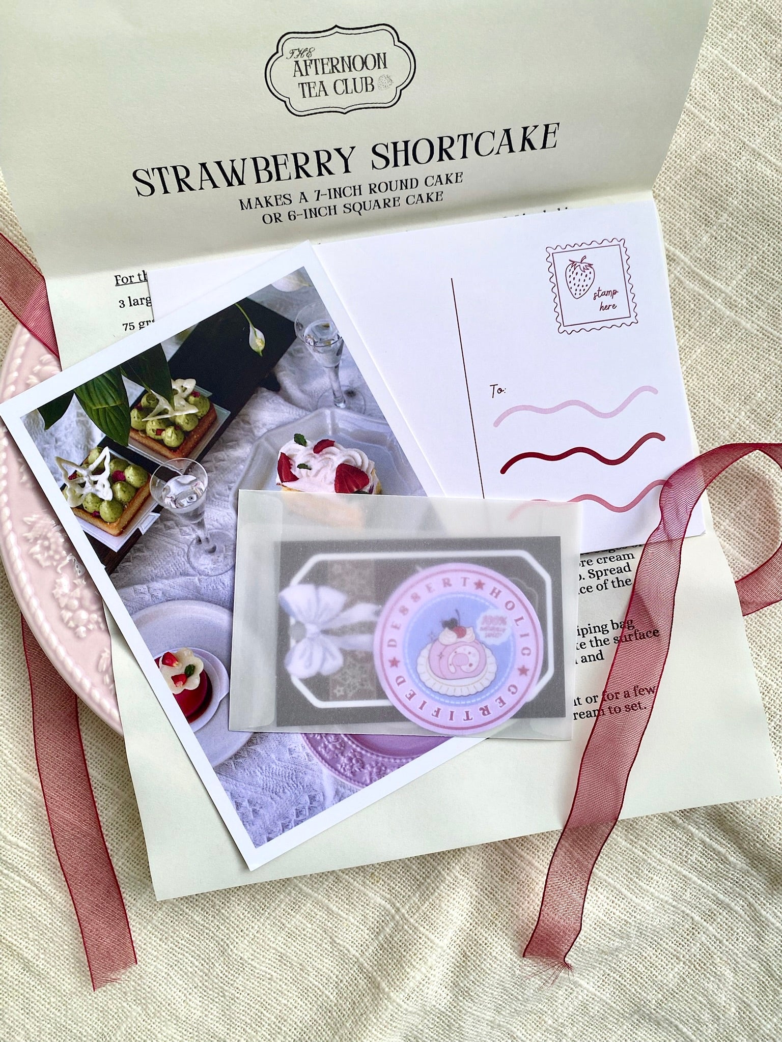 Afternoon Tea Club strawberry shortcake kit with packaging and images of the product.